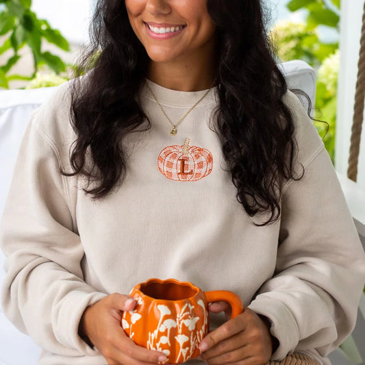 Initial Plaid Pumpkin Sweatshirt- Kids