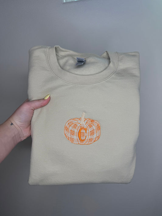 Initial Plaid Pumpkin Crewneck